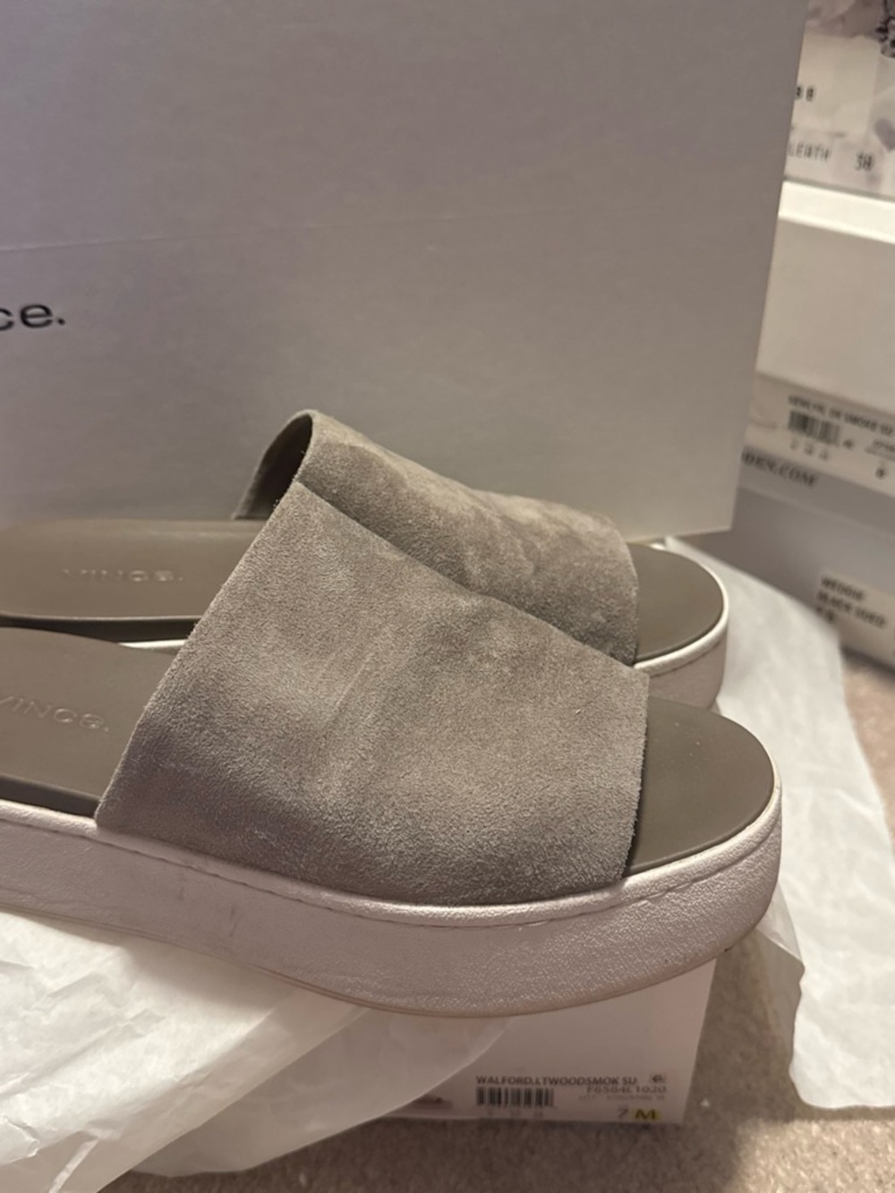 Women's Gray Suede Slide Platform Sandals